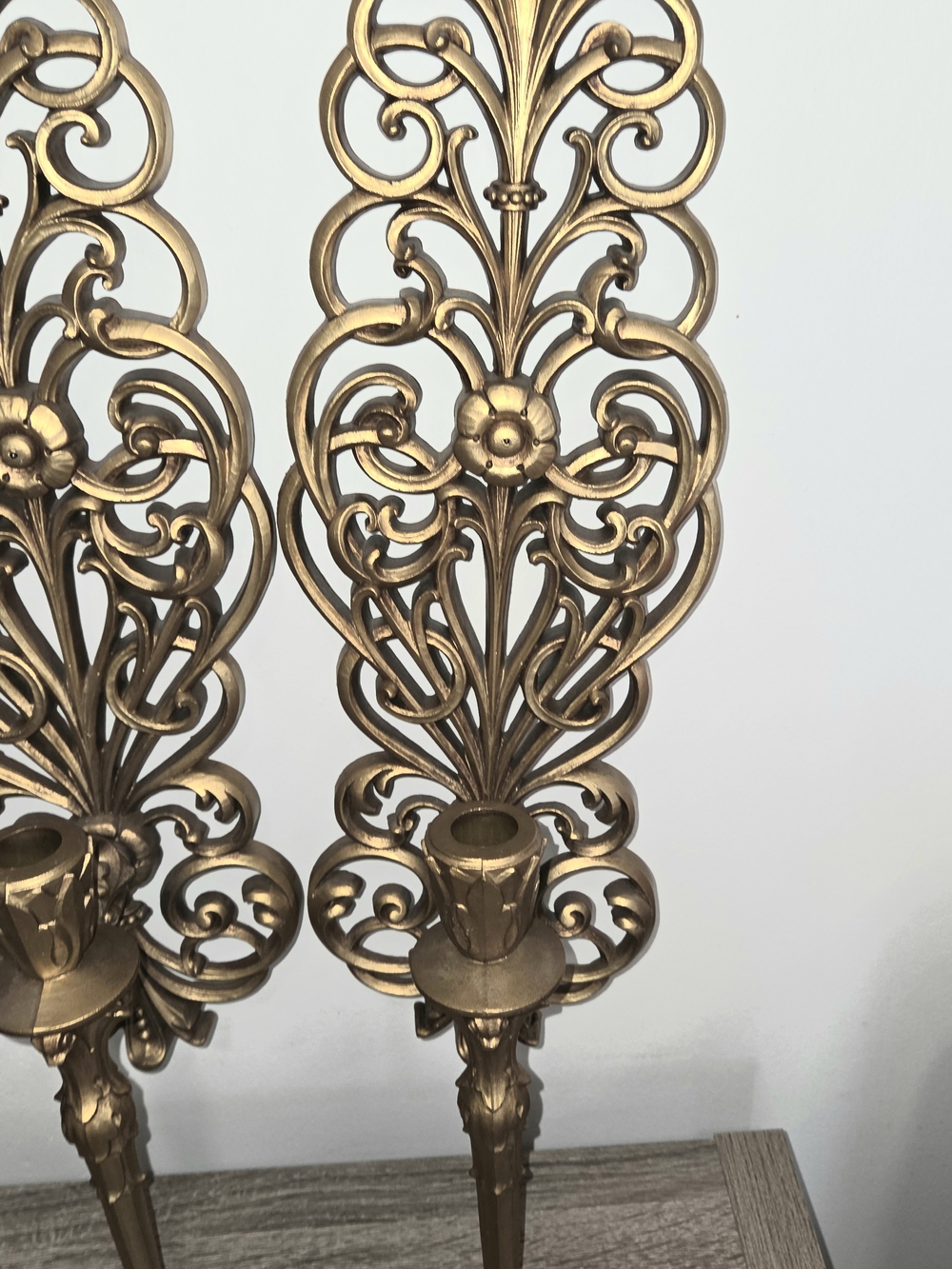 Set of 2 VTG Burwood Products Syroco Gold Hollywood Regency Wall Candle Sconces. - Picture 3 of 13